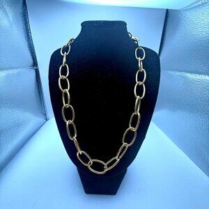 Gold Tone Oval Link Chain Necklace Chunky Statement Paperclip Style 20"
